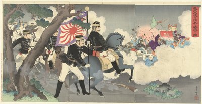 Cómo nuestras fuerzas armadas derrotan a los soldados chinos en Pyongyang. Waga gun Heijo no shinhei o gekiha suru zu. (título en el objeto) de Adachi  Ginkō