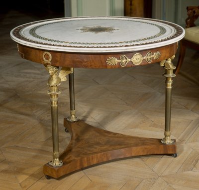 Guéridon con tapa de mármol pintado alrededor de 1800 - 1804 de Adam (attr. to) Weisweiler
