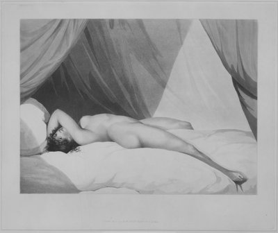 Desnudo reclinado en cama con cortinas [Emma Hamilton] de Adam Buck