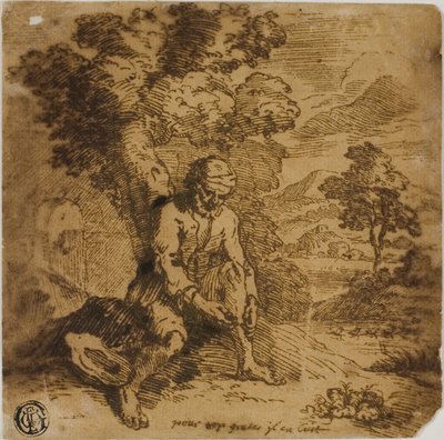 Hombre sentado rascándose la pierna de Adam Elsheimer
