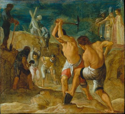 El retablo de Fráncfort de la Exaltación de la Vera Cruz:
La búsqueda de la Cruz (parte inferior central izquierda) de Adam Elsheimer