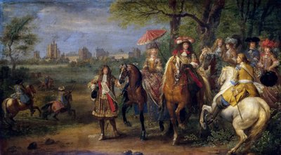 Chateau de Vincennes con Luis XIV y María Teresa con su Corte en 1669 de Adam Frans Meulen van der