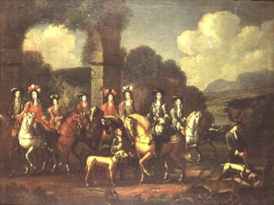 Una elegante fiesta de caza junto a una ruina de Adam Frans van der (follower of) Meulen