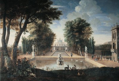 Vista de un palacio (óleo sobre lienzo) de Adam Frans van der (style of) Meulen