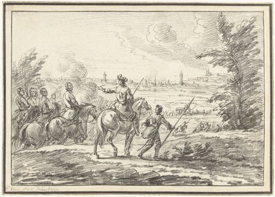Jinetes en una colina frente a una ciudad de Adam Frans van der Meulen (possibly)