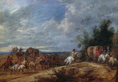 Bandidos atacando un tren de carruajes de Adam Frans van der Meulen