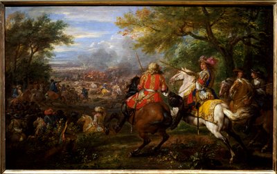 Derrota del ejército español cerca del canal de Brujas el 31 de agosto de 1667. El rey de Francia Luis XIV, en un caballo blanco, rodeado por sus generales: François de Créquy (1629-1687) y el Príncipe Luis II de Borbón-Condé (Borbón Condé) llamado el Gran de Adam Frans van der Meulen