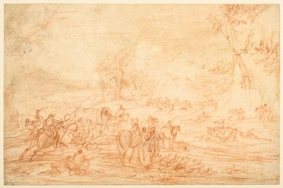 Paisaje, con un ataque a un convoy de entrenadoras. de Adam Frans van der Meulen