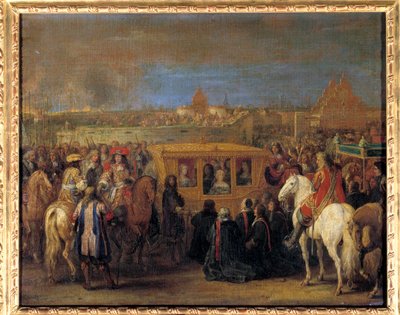 Entrada solemne del Rey Luis XIV (1638-1715) y la Reina María Teresa de Austria a Douai el 23/08/1667 de Adam Frans van der Meulen