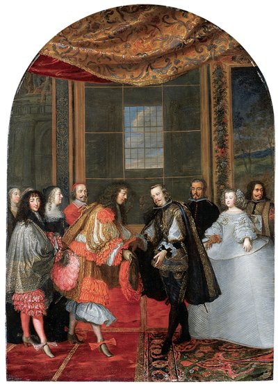 El Encuentro entre los Reyes Felipe IV y Luis XIV en la Isla de los Faisanes de Adam Frans van der Meulen