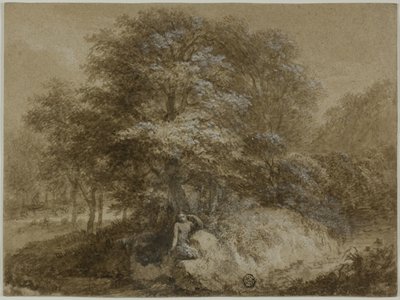 Arboleda sombreada con ninfa sentada bajo un árbol de Adam Friedrich Oeser