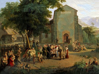 El restablecimiento del culto después de la Revolución. Pintura suiza de Adam Topffer (1766-1847) de Adam Topffer