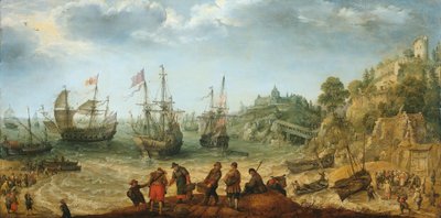 Barcos en una costa rocosa de Adam Willaerts