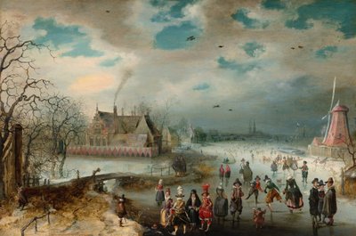 Patinaje en el río Amstel congelado, 1611 de Adam van Breen