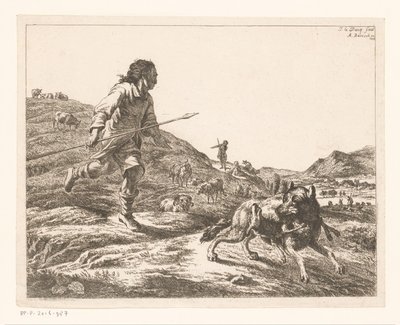 pastor persiguiendo a un lobo de Adam von Bartsch