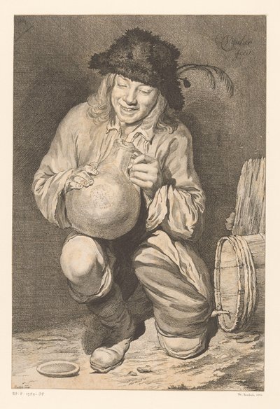 Muchacho con una jarra para un barril de vino La alegría de la cueva de Adam von Bartsch