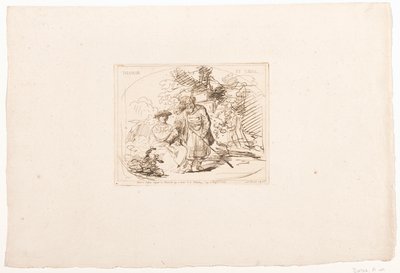 Judá le da a Tamar su anillo de sello Tamar et Judas (título sobre objeto) Seis grabados a partir de dibujos de Rembrandt, conservados en la Hofbibliothek de Viena (título de la serie) Seis estampes gravées d