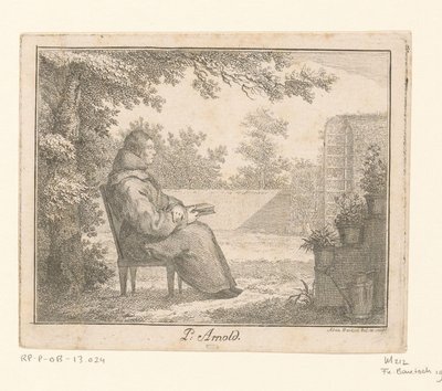 Retrato de Arnoldus a Sancta Clara con un libro en un jardín. P. Arnold (título sobre el objeto) de Adam von Bartsch