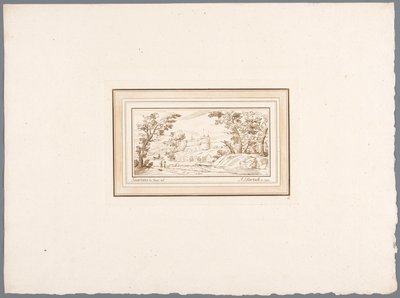 Paisaje fluvial con el muro de una fortaleza. Impresiones a partir de dibujos de Guercino conservados en la Hofbibliothek de Viena (título de la serie) Recueil d