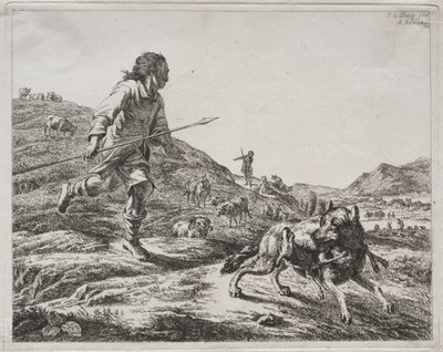Shepherd Chasing a Wolf de Adam von Bartsch
