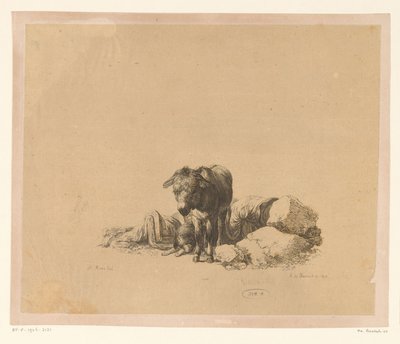 Burro de pie para un perro mentiroso y un hombre dormido Seis grabados a partir de dibujos de Adam von Bartsch en la colección de Heinrich Xaver Ritter von Hauer (título de la serie) Six estampes gravies par Adam de Bartsch d