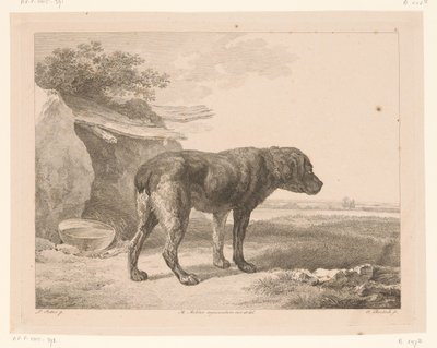 Perro de pie en un paisaje Animales según pinturas de maestros holandeses (título de la serie) Différens animaux graves d