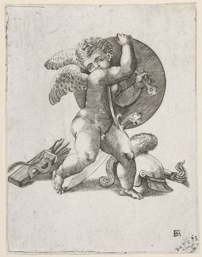 Cupido con armas de Marte, c. 1547-62 de Adamo Scultori