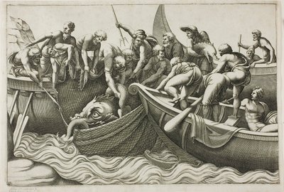 Pescadores Capturando un Monstruo Marino de Adamo Scultori