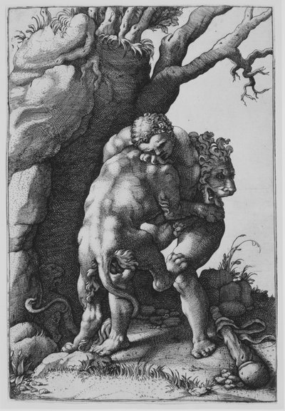 Hércules y el león de Nemea de Adamo Scultori