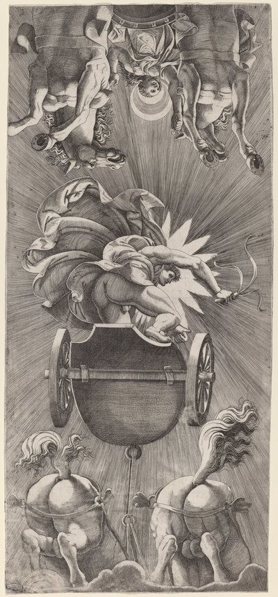 La puesta del sol con los carros de Apolo y Diana de Adamo Scultori after Giulio Romano