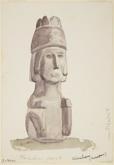 Estatua de piedra de 2 pies de altura de una cabeza humana de Chicualoque, cerca de Papantla de Adela Breton