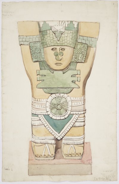 Cariatide III, cámara exterior, Templo Superior de los Jaguares (Templo A), Chichén Itzá, México de Adela Breton