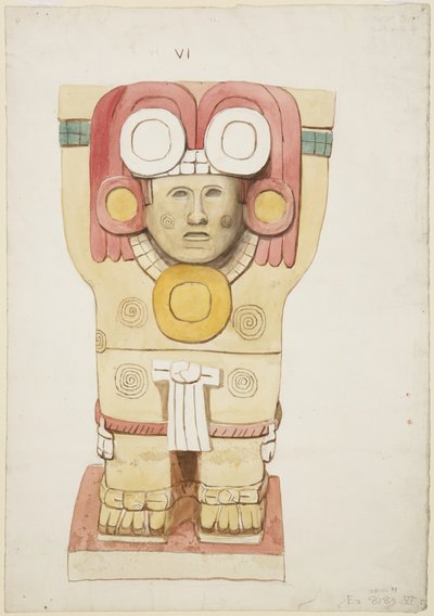 Cariatide de la cámara exterior, Templo A, cancha de pelota, Chichen Itza, México de Adela Breton