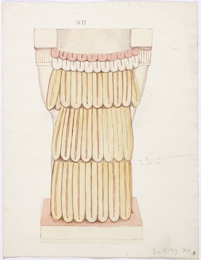 Cariatide de la cámara exterior, Templo A, cancha de pelota, Chichen Itza, México de Adela Breton