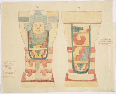 Cariatide de la cámara exterior, Templo Superior de los Jaguares (Templo A), juego de pelota, Chichen Itzá de Adela Breton