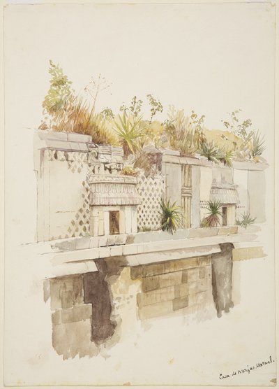 Casa de las Monjas, Uxmal, México, pintura del piso superior de las ruinas de Adela Breton