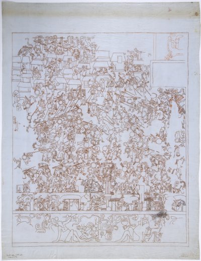Copia de una pintura mural, Templo Superior de los Jaguares, Extremo Sur, Pared Oeste, Templo Superior de los Jaguares, Chichen Itzá, México de Adela Breton