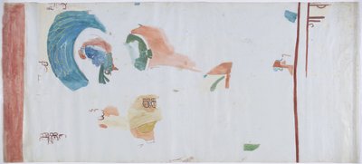 Copia de una pintura mural de la pequeña cámara Acanceh, México. Líneas de lápiz, acuarela en tres partes de Adela Breton