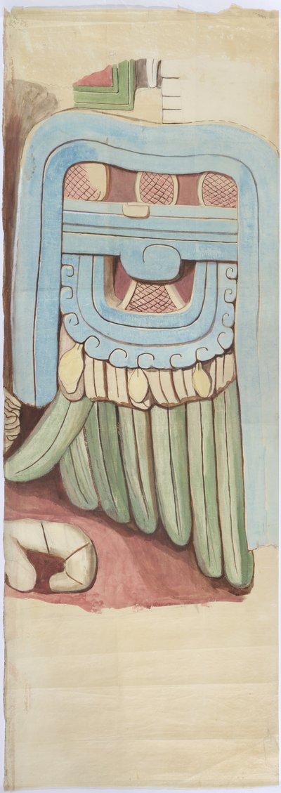 Copia de la fachada de estuco del templo en la pirámide de Acanceh a escala completa de Adela Breton