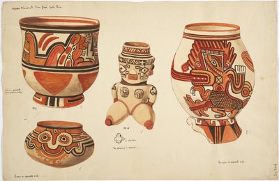 Cuatro piezas de cerámica - tres jarrones y una figura de Adela Breton