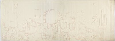 Pintura de la pared norte, Templo Superior de los Jaguares, Chichén Itzá, México. Sección norte de Adela Breton