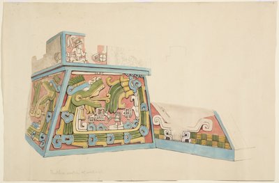 Pintura de un relieve de piedra de Xochicalco, México de Adela Breton