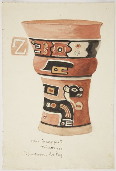 Pintura de un jarrón de Tiahuanaco (Tiwanaku), Bolivia de Adela Breton