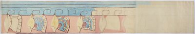 Pintura del registro superior del friso de estuco en Acanceh, México de Adela Breton