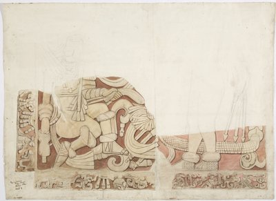 Parte de un altar en el Templo Superior de los Jaguares, Templo E, Chichén Itzá, México de Adela Breton