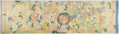 Calco de una pintura mural del Templo Superior de los Jaguares, Chichen Itzá, México de Adela Breton