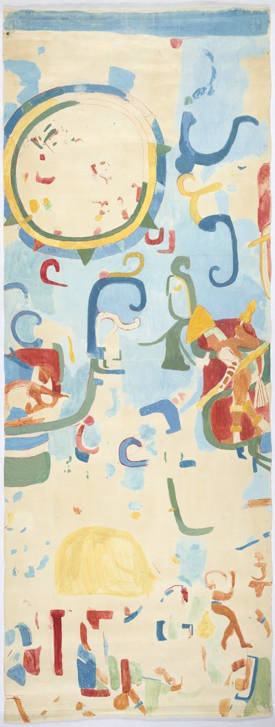Calco de una pintura mural de la pared norte de la cámara interior, Templo Superior de los Jaguares (Templo A de Maudslay), Chichen Itza, México de Adela Breton