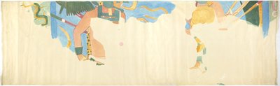 Calco de una pintura mural en Chichen Itza, México. De la pared este, cámara interior media, Templo Superior de los Jaguares, Gran Juego de Pelota de Adela Breton