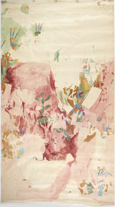Calco de una pintura mural de la pared este, Templo Superior de los Jaguares, Chichén Itzá, México de Adela Breton