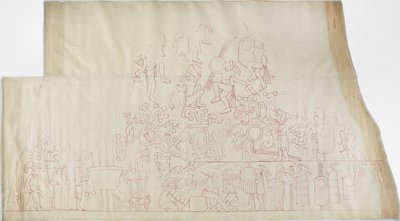 Calco de una pintura mural del techo de la bóveda sur, Templo Superior de los Jaguares, Chichen Itza, México de Adela Breton